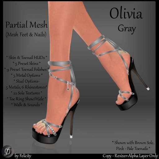 *Felicity* Olivia Stilettos - Gray High Heels Partial Mesh Shoes with Texture Change Studs & Rhinestones, 22 Sole Colors
