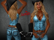 Western Jeans and Vest Blue Poinsettia