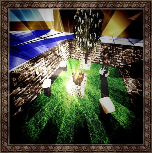 feu de camp et bancs