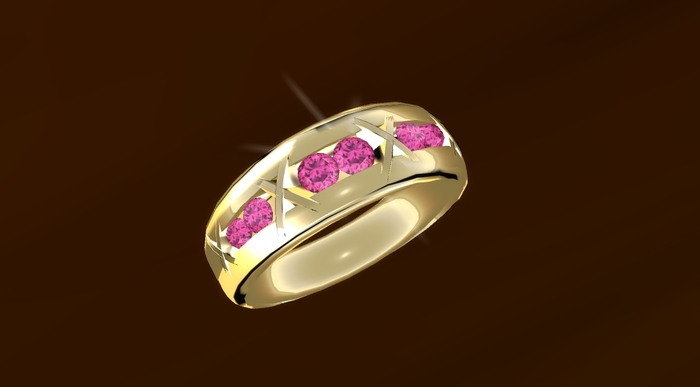 Troymart Channel of Love X (Kiss) Right-Hand Band Ring - Metal and Gem Color Change - Resize