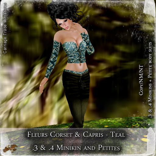 @CT@ Fleurs Corsets & Capris Outfit (Petites/Minikins) BOXED Teal