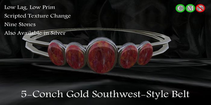 Chey's Gold SW Belt, 5 Conchs, Boxed (Scripted)