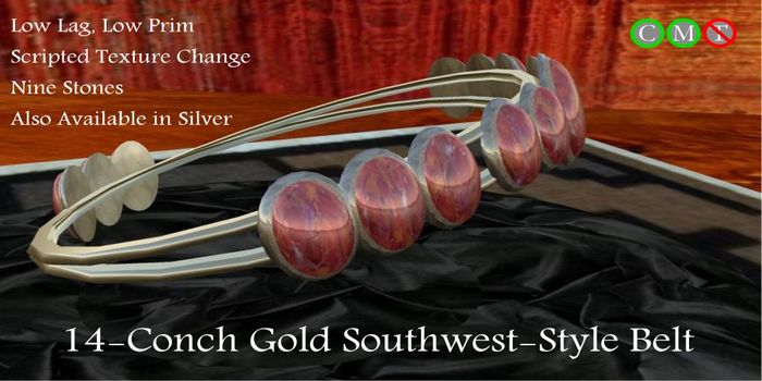 Chey's Gold SW Belt, 5 Conchs, Boxed (Scripted)
