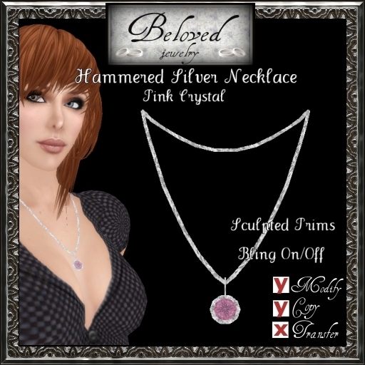 Beloved Jewelry : Hammered Silver Necklace (Pink Crystal)