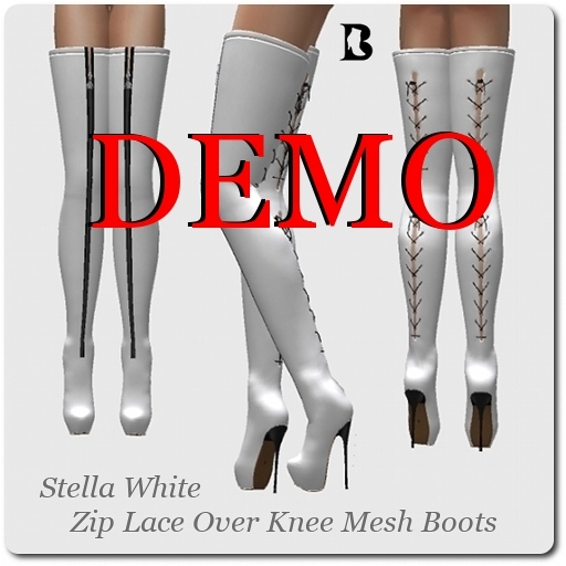 Stella White Zip Lace Over Knee R-Mesh Boots DEMO's