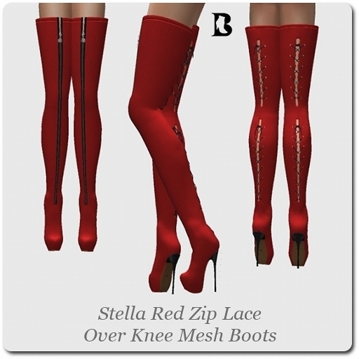 Stella Red Zip Lace Over Knee R-Mesh Boots