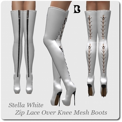 Stella White Zip Lace Over Knee R-Mesh Boots