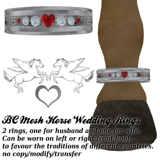 BC Mesh Horse Wedding Rings Ruby -boxed-
