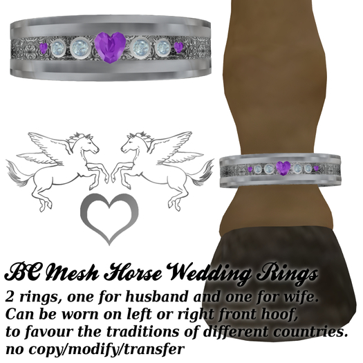 BC Mesh Horse Wedding Rings Amethyst -boxed-