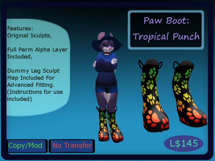 Digi Rain Boot, Paw, Tropical Punch