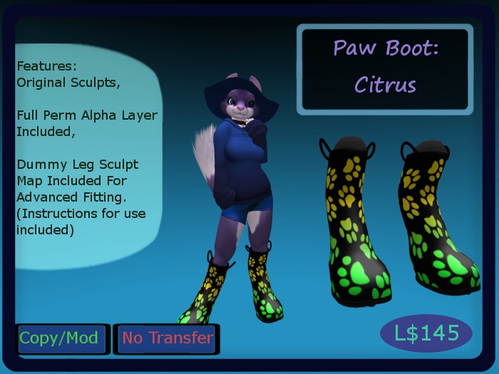 Digi Rain Boot, Paw, Citrus