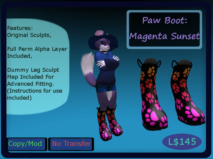 Digi Rain Boot, Paw, Magenta Sunset