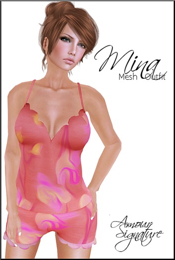 Amour Signature - Mina Mesh Outfit - Peach/Pink