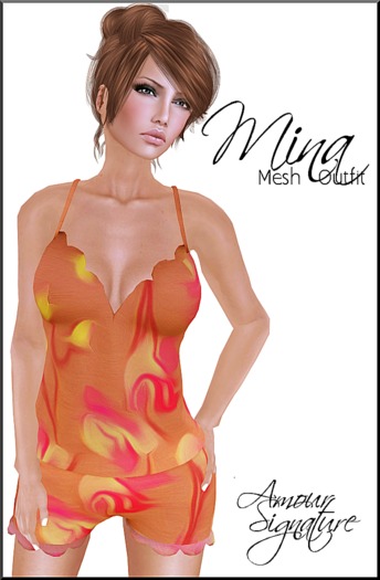 Amour Signature - Mina Mesh Outfit - Orange