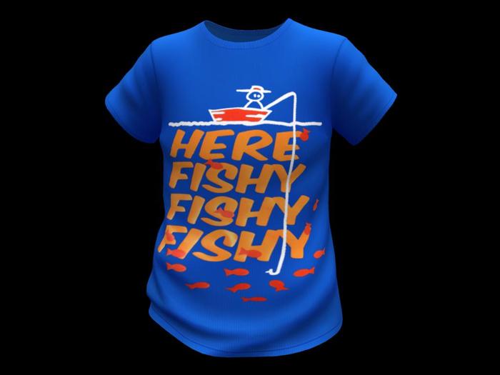 V TEE HERE FISHY BLUE
