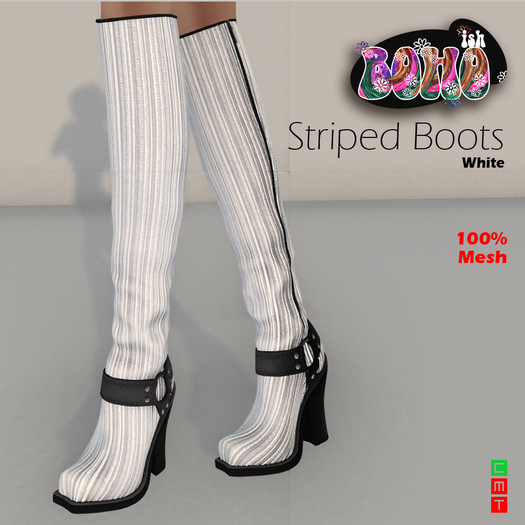 BOHOish - Striped Boots - White