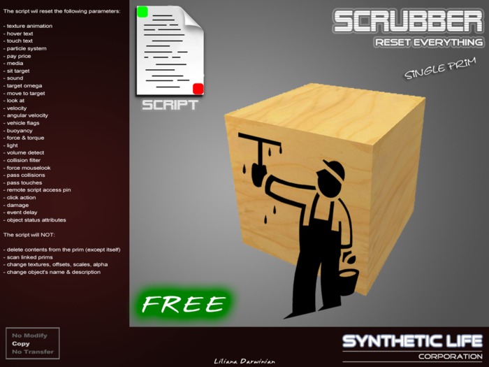 [SLC] Scrubber / Reset Everything Script (Single Prim) (Free Gift)