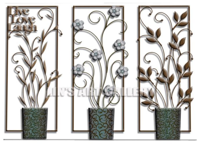 3 panel flowers in pots
