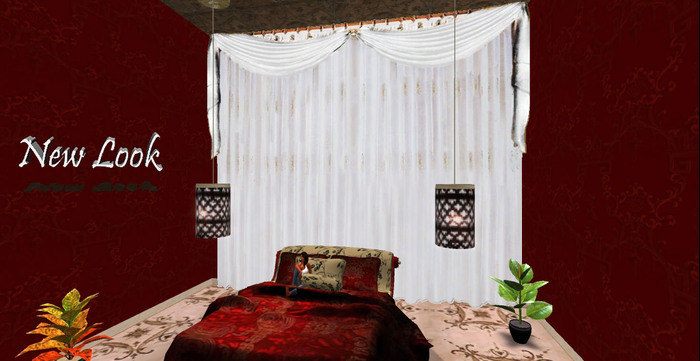 Princess White Lace Sheer Retractable Curtain - 1 Prim Modify