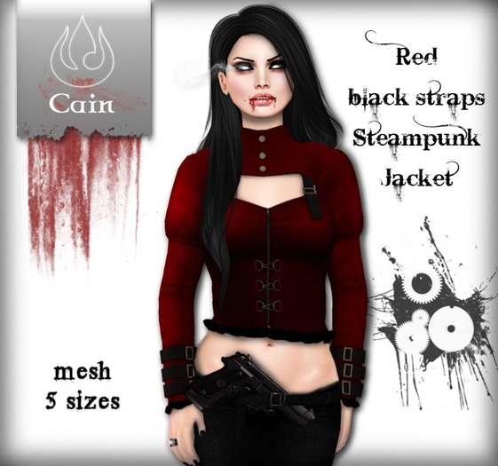 Cain - Red (black straps) - Steampunk Jacket