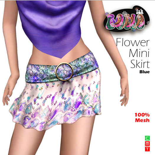 BOHOish - Flower Mini Skirt Blue [WEAR OR REZZ]