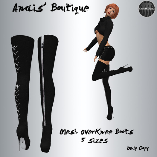 Anais'  Mesh OverKnee Boots Black Crocodile