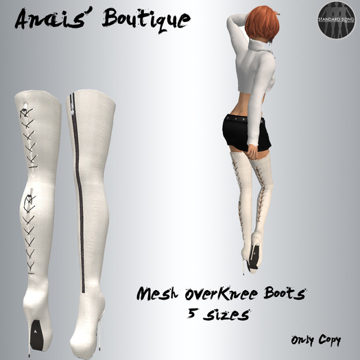 Anais' Mesh OverKnee Boots White Crocodile