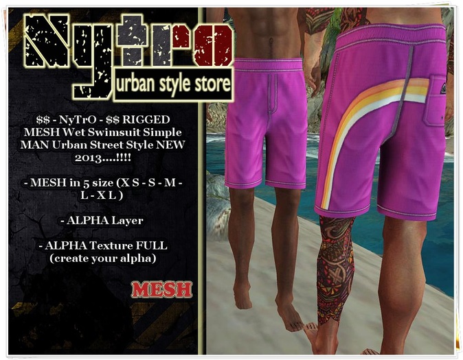 $$ - NyTrO - $$ RIGGED MESH Wet Swimsuit Shorts Man PINK Urban Style NEW COLLECTION 2013..!!!