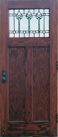 Oak Craftsman Style Door with Leaded Tulip Glass