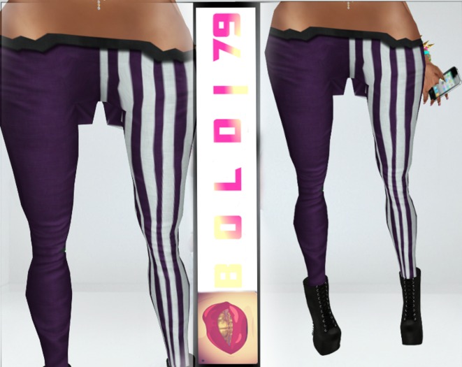 .:B79:. Purple Solid Stripe Leggins