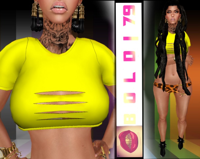 .:B79:. Ripped Mesh Crop Top Yellow