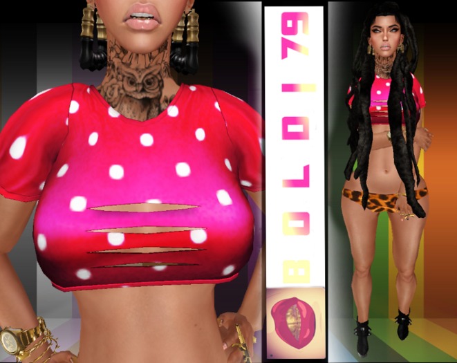 .:B79:. Ripped Crop Top Pink PokaDot