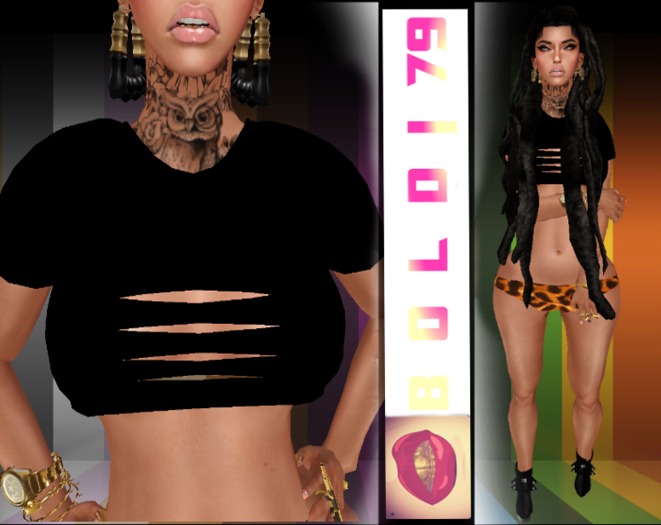 .:B79:. Ripped Mesh Crop Top Black