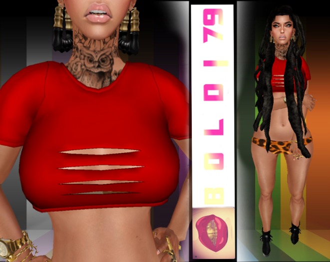 .:B79:. Ripped Mesh Crop Top Red