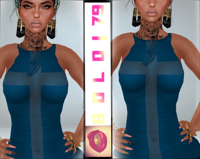 .:B79:. Blue SeeThrew Cross Top [LONG]