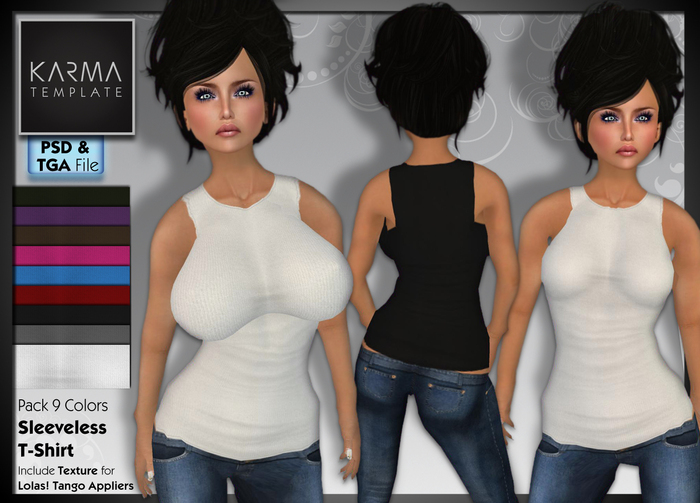 Karma Template - PSD & Tga - Sleeveless T-Shirt with Lolas - 9 colors
