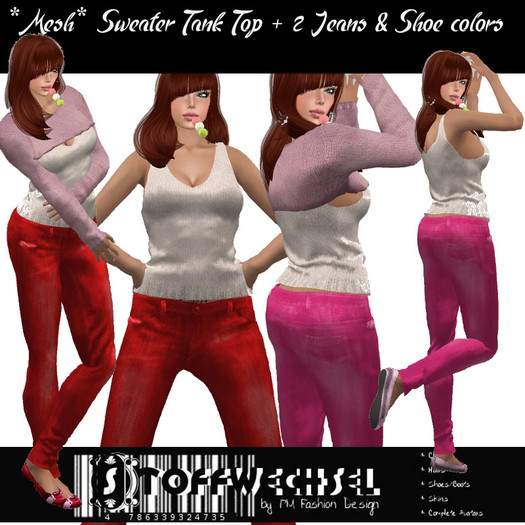 [Stoffwechsel] *Mesh* Sweater & TankTop +2 Jeans Set pink_red