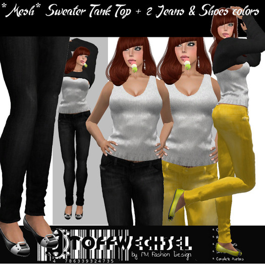[Stoffwechsel] *Mesh* Sweater & TankTop +2 Jeans Set black_yell
