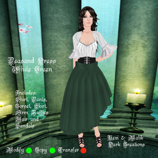 Peasand Dress White Green