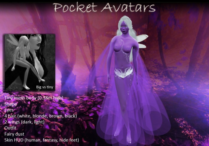 Pocket Avatars, complete tiny mesh avatar, petite in size, fantasy theme, winged elf, midnight