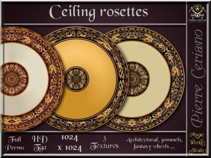 Ceiling rosettes - 3 FULL PERMS HD Tga textures 