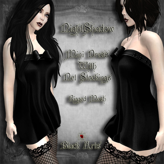 ~Black Arts~NightShadow Rigged Mesh Dress Black