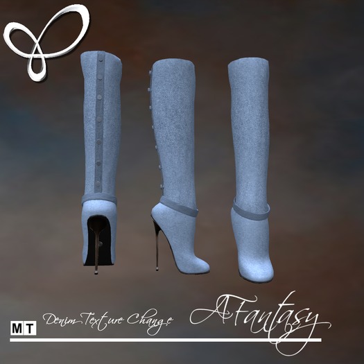 AFantasy Denim Texture Change Knee High Button Boots