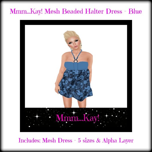 Mmm...Kay! Mesh Beaded Halter Dress - Blue