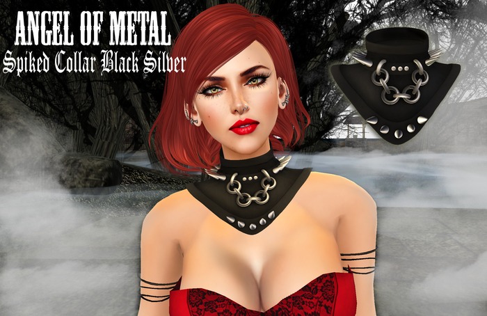 .:Angel of Metal:. Spiked Collar Black Silver Mesh