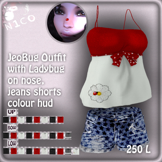 N1CO JeoBug Outift - Top with hud, Jeans Shorts BAGGED (mesh)