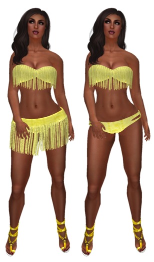 JCD Fringed Lemon Mesh Bikini & Coverup