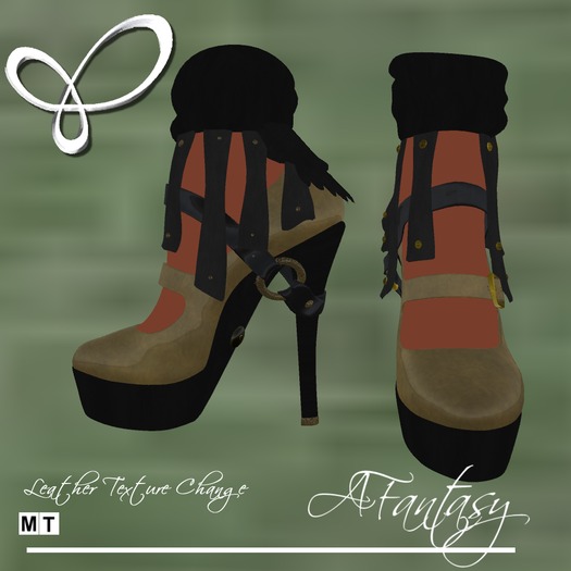 AFantasy Mesh Texture Change Leather Tab Heels