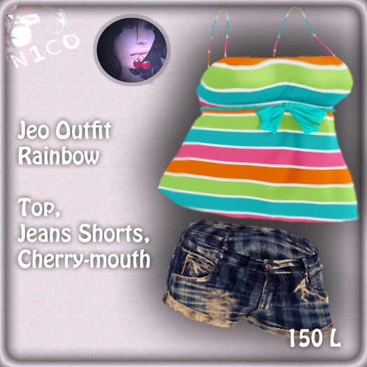 N1CO Jeo Top Rainbow + Jeans shorts BAGGED (mesh)