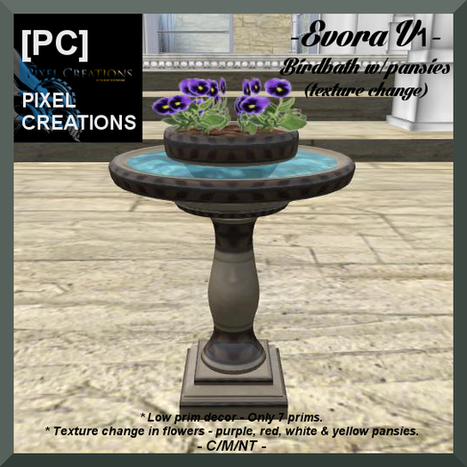 [PC] EVORA - BIRD BATH W/PANSIES V1 (Texture Change)(Boxed)